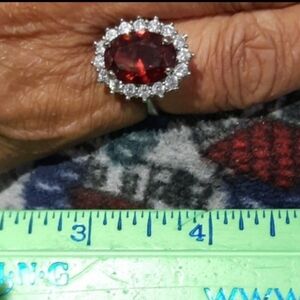 NWT JULY BIRTHSTONE RUBY CZ COCKTAIL RING 7 RHODIUM PLATED AS TO NEVER TARNISH